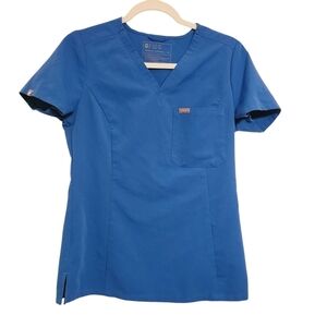 FIGS | Women's Blue Short Sleeve One Pocket V-Neck Scrubs Shirt (Size XS)